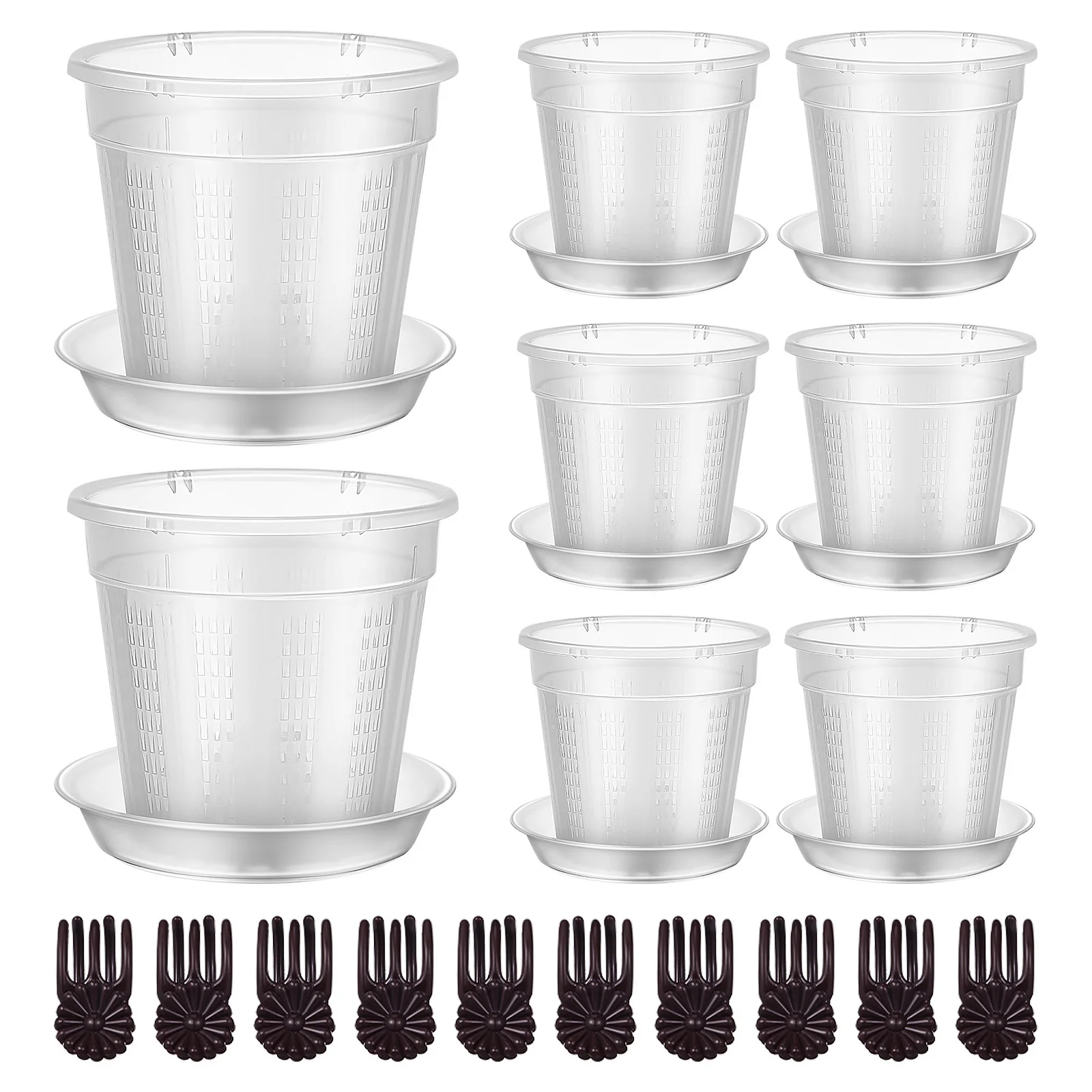

8Pcs Hollow Flower Pots Clear Plastic Plant Root Control Pot Transparent Orchid Nursery Pot Slotted Indoor Outdoor Garden