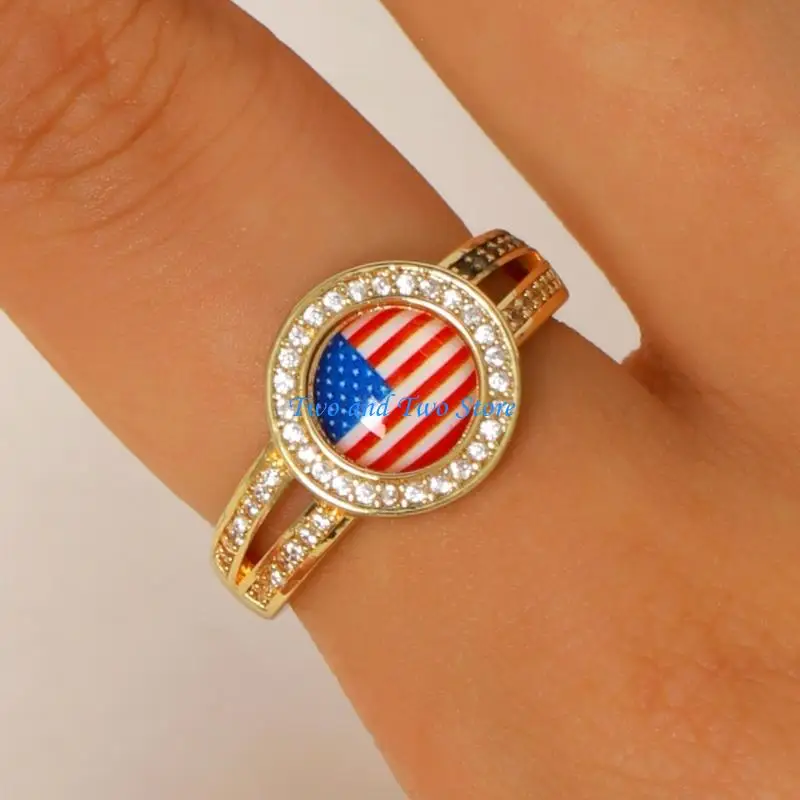 HX6F Stylish Alloy American Flag Open Band Ring Adjustable Size Unisex Accessory Independence Day Accessories