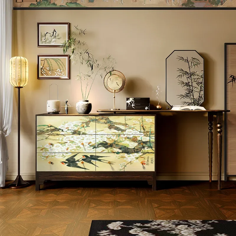 New Chinese Style Solid Wood Side Cabinet Retro Light Luxury Bedroom Nightstand Living Room Dining Storage Locker Porch