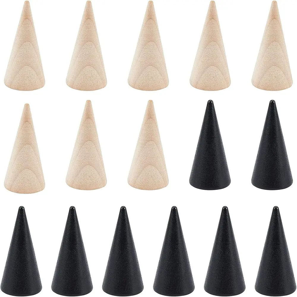 

16 pcs Wooden Ring Displays 2 colors Cone Shaped Finger Ring Stand Jewelry Display for Rings Jewelry Exhibition