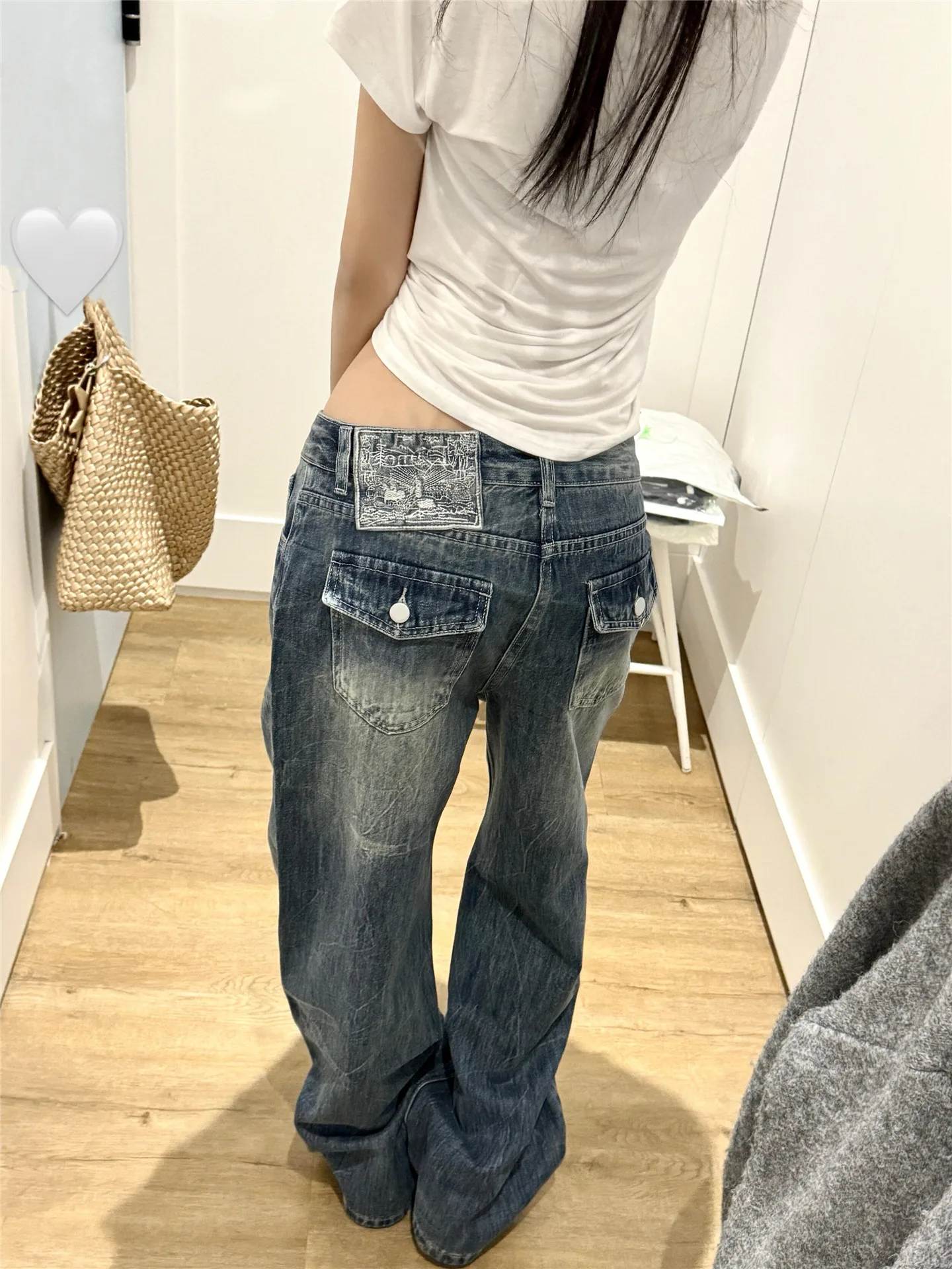 

Tall Women's Loose Fit Low Waist Wide Leg Jeans Retro Style Spring Casual Straight Cut Floor Length Pants Slimming Design