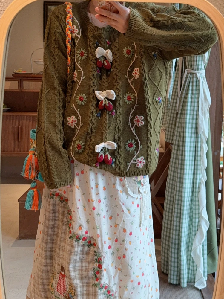 120 سنتيمتر التمثال الخريف الشتاء البلوفرات البلوزات النساء خمر أنيقة فضفاضة اليدوية الكروشيه التطريز الدافئة الصوف محبوك البلوزات #5