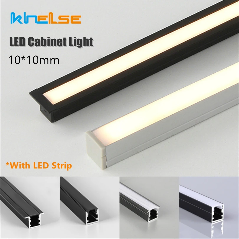 

10x10mm Recessed Cabinet Lamp Black LED Aluminum Profile Ultra-thin W Style Channel 2580 LED Strip Milky Cover Linear Bar Light