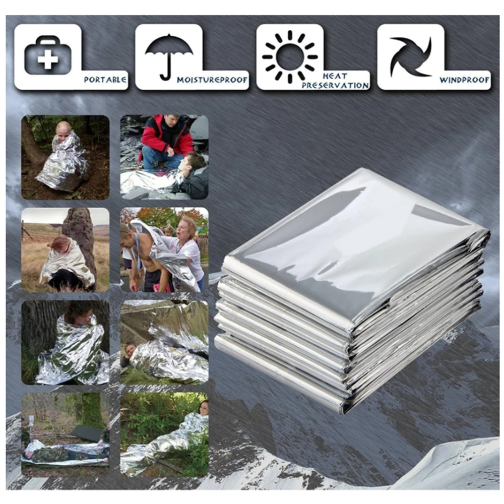 Notfall-Foliendecke, Outdoor, Überleben, Erste Hilfe, Militär-Rettungsset, winddichte, wasserdichte Folien-Thermodecke für Camping ﻿