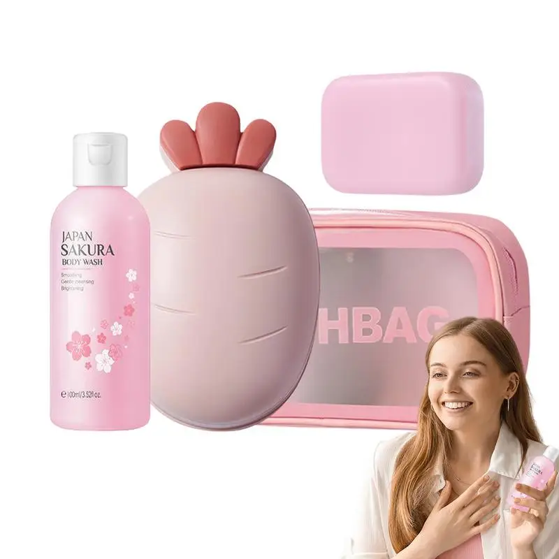 Sakura Beauty Skin Bath Set 3-piece set Body Wash Set Sakura Shower Gel Sakura Soap Soap Box Moisturizing Cleansing Tender Skin