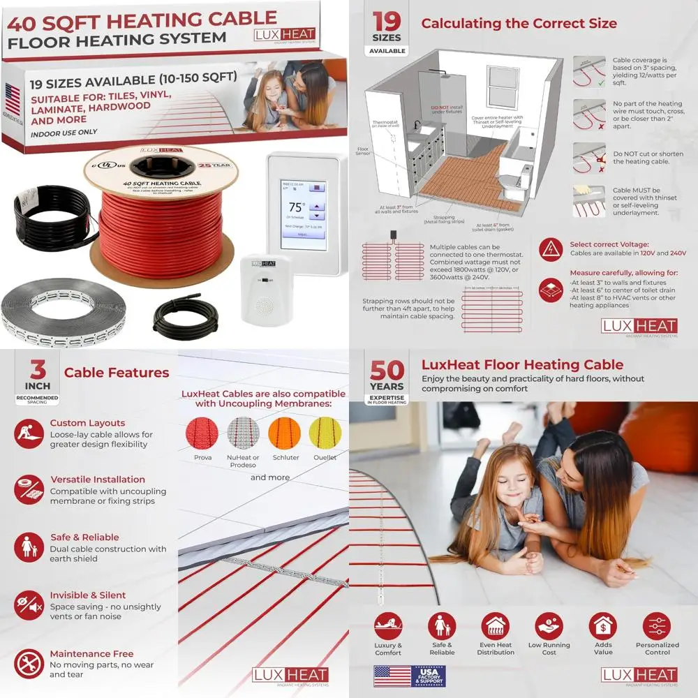Sistema di riscaldamento a pavimento elettrico radiante 40 piedi quadrati - Kit di pavimenti riscaldati da 120 V con termostato programmabile per il comfort domestico