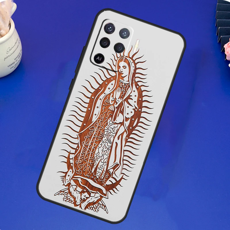 Guadalupe San Judas Wood Case For OPPO A17 A57 A77 A78 A15 A16 A52 A72 A76 A96 A74 A94 A5 A9 A31 A93 A54S A53S A57S