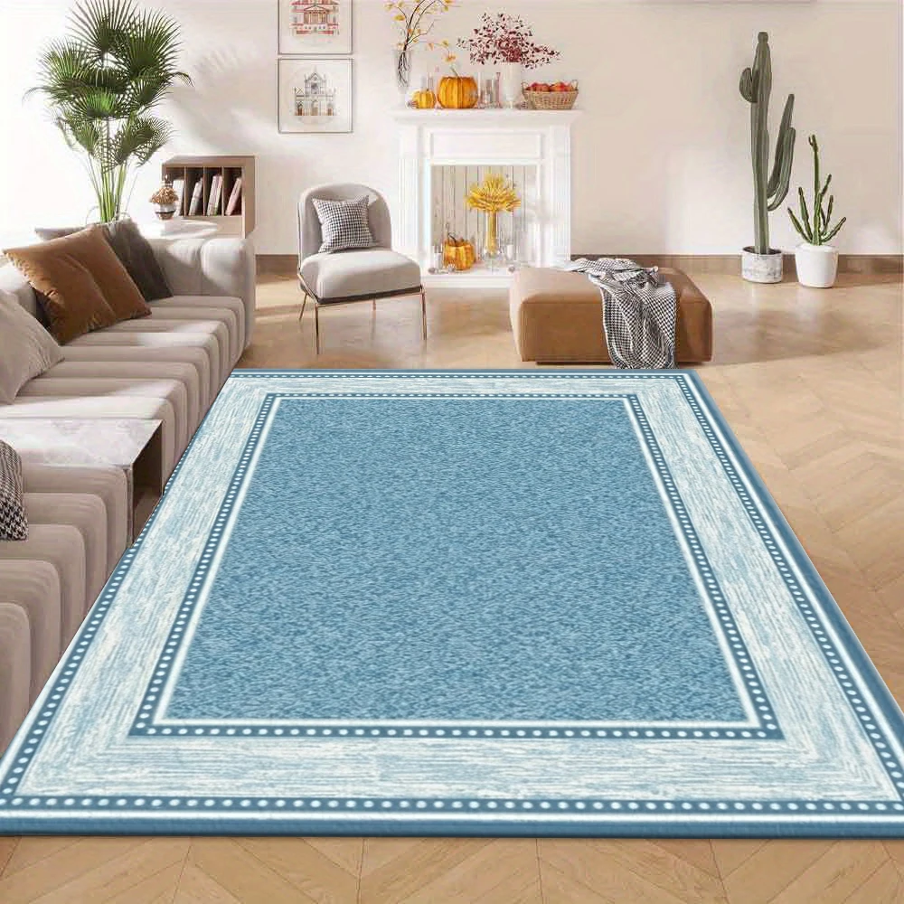 Modern Minimalist Border Carpet with Light Blue Wood Grain Frame, Suitable for Living Room, Bedroom, Entryway, and Home Decoration