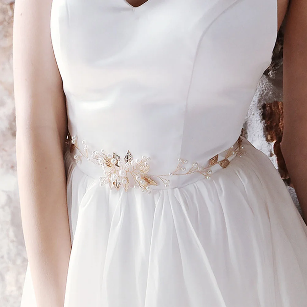 

Pearl Belt for Wedding Bridal Dress Golden Ribbon Decorative Durable Pearl Belts Women Dresses Party Jewelry Hair Accessories