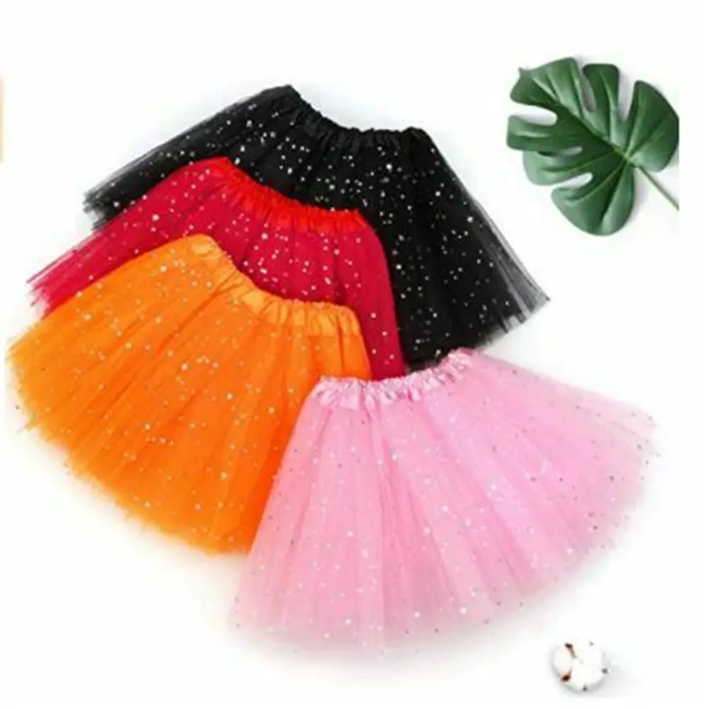 Fashion Kids Mesh Miniskirts Girls Princess Stars Glitter Dance Ballet Tutu Sequin Party Girl Faldas Skirt Elastic Clothes 2-8Y