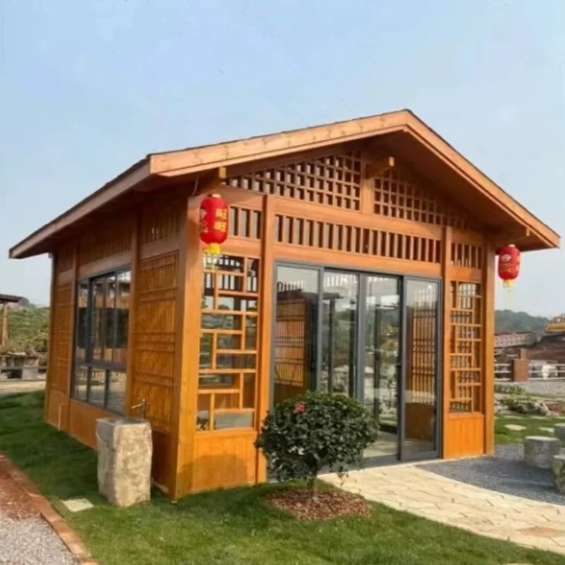 Outdoor antique garden villa tea room preservative wood movable simple wooden house Chinese courtyard pavilion Japanese house