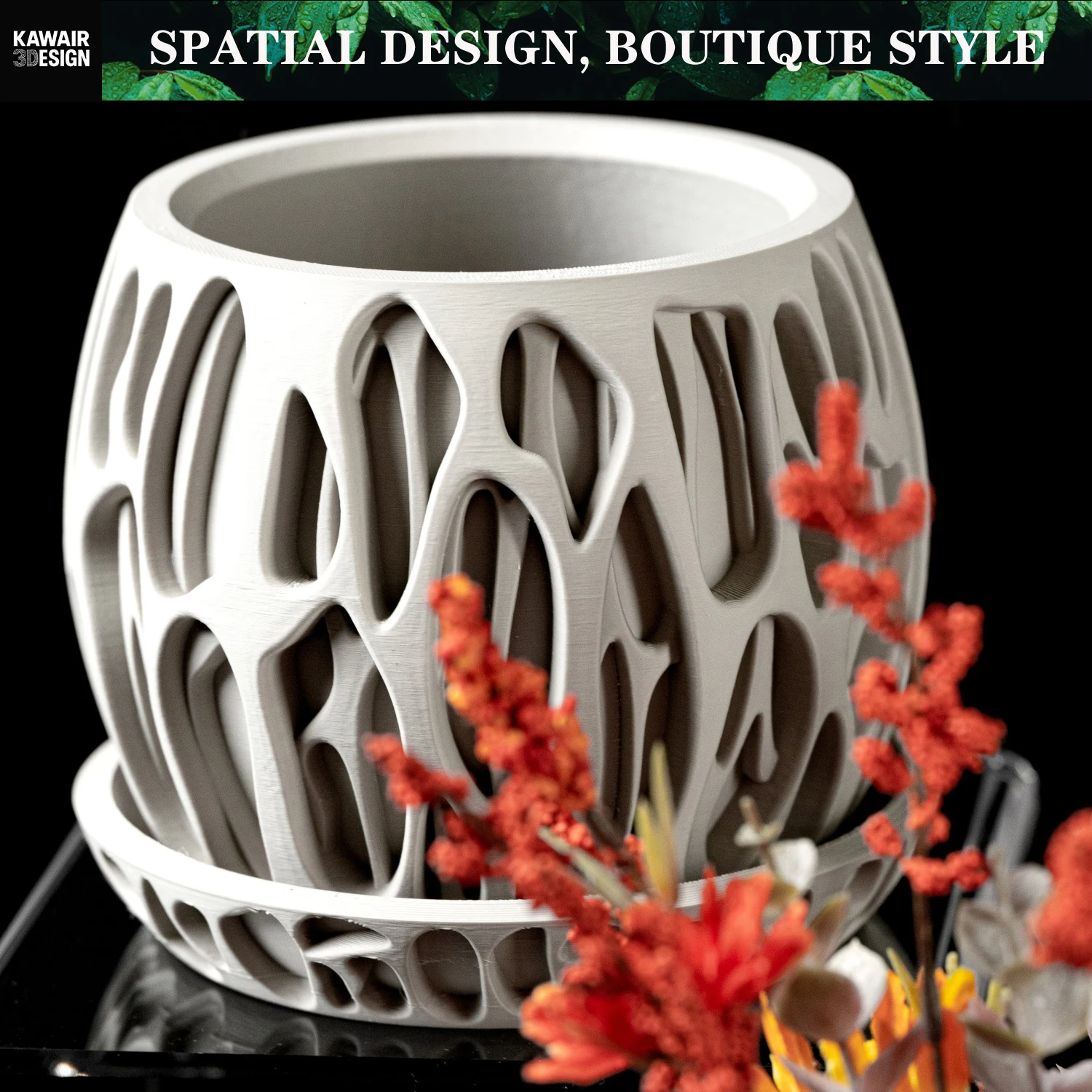 إناء نباتات عصري بسيط مطبوع ثلاثي الأبعاد - أصيص زهور قابل للتحلل الحيوي لديكور المنزل، هدية مستدامة صديقة للبيئة (سلايم)