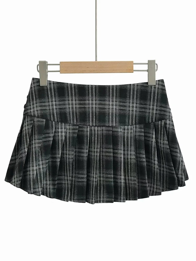 Chu Sau beauty 2024 Women New Fashion Preppy Style Plaid Printed Pleated Mini Skirt Hot Sweet Low Waist Sexy Super Short Skirts