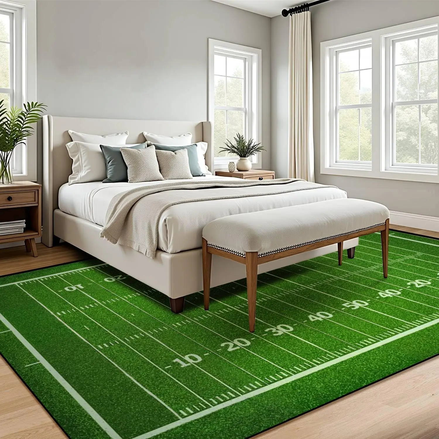 American Football Field Area Rug Outdoor Patio Rug Play Mat Floor Mat Modern Carpet Non-Slip Home Decor Living Room Bedroom Nursery, 6x9 ft