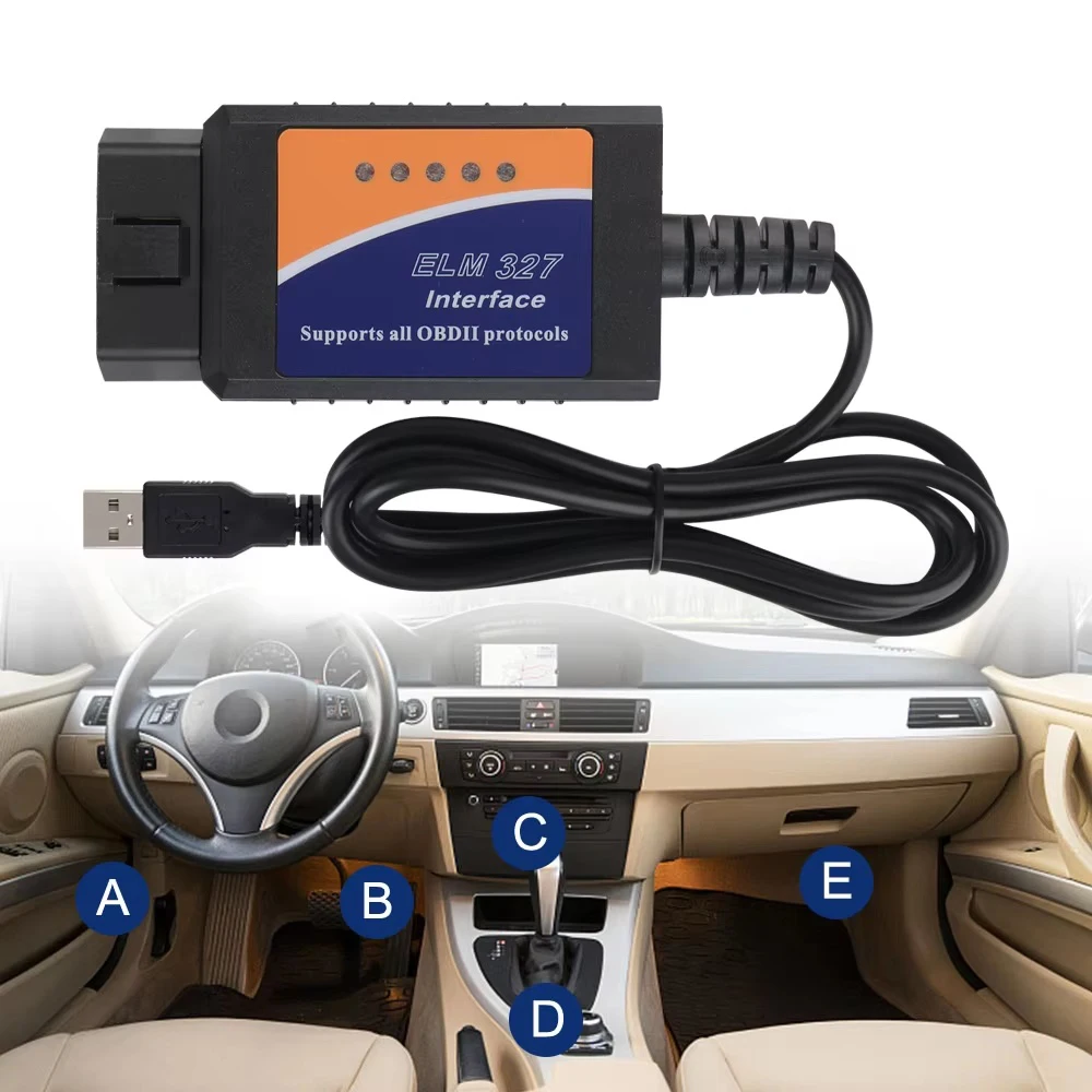 ELM327 USB V1.5 Auto Diagnostic Scan Tool ELM 327 Obd2 Diagnostic Cable Connector Interface OBDII CAN-BUS Scanner Code Reader