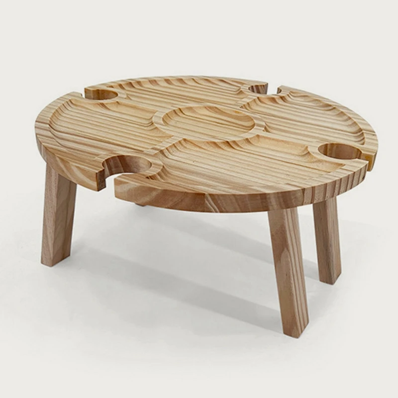 LJL-Table de pique-nique pliante en bois, 2 en 1, pour l'extérieur, avec verres à vin T1