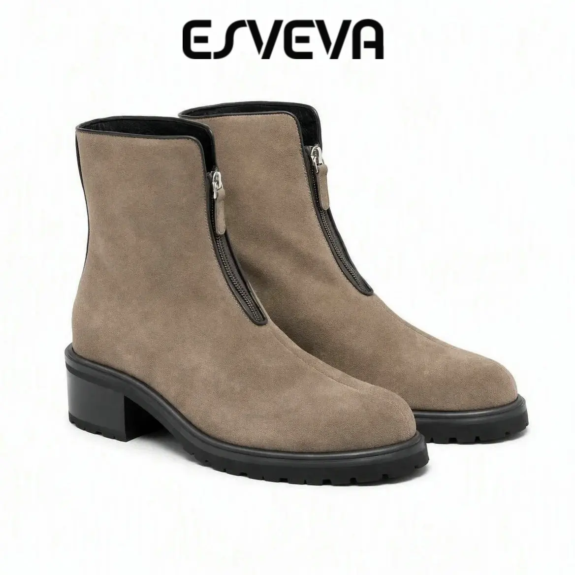 Women's Suede Ankle Boots - High Heel Wool-Lined Winter Boots