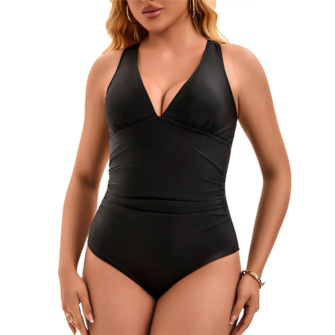 S - XL, V-Ausschnitt, überkreuzter Rücken, einteiliger Badeanzug, Damen-Badebekleidung, Damen-Monokini, gepolstert, hoher Beinausschnitt, Badeanzug, Badebekleidung, Modell V6860. – Detail 4