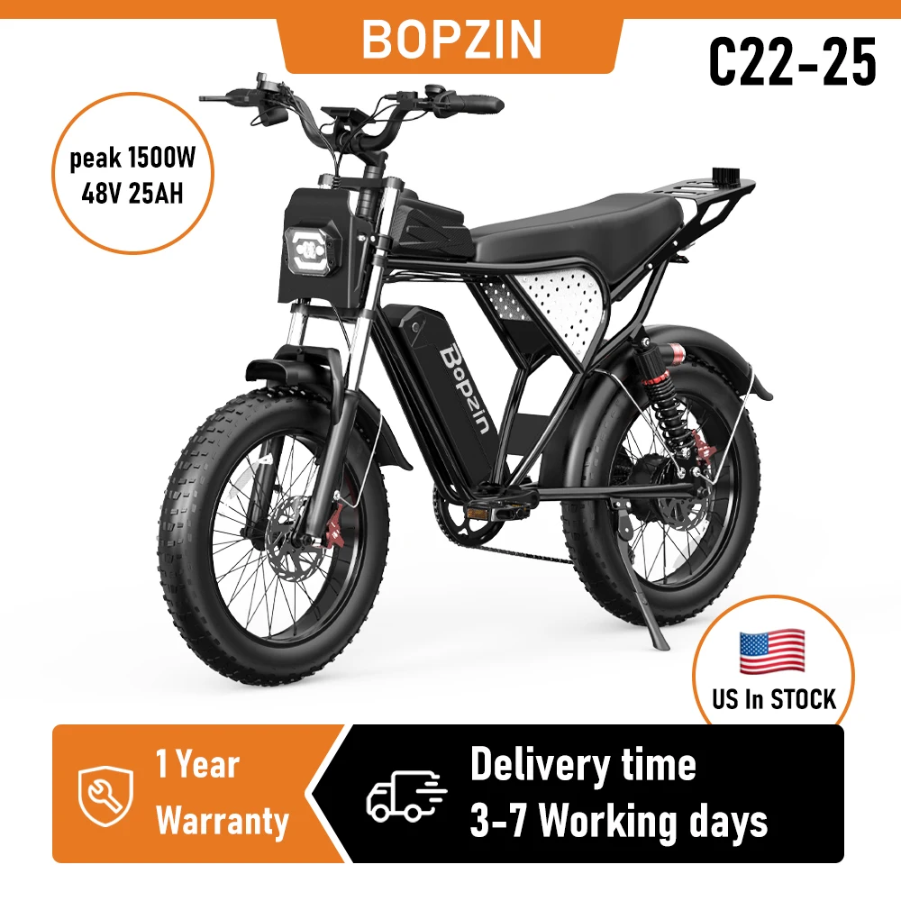 Bopzin 1500W 35MPH Electric Bike for Adults C22-25 Battery 48V 25Ah 20