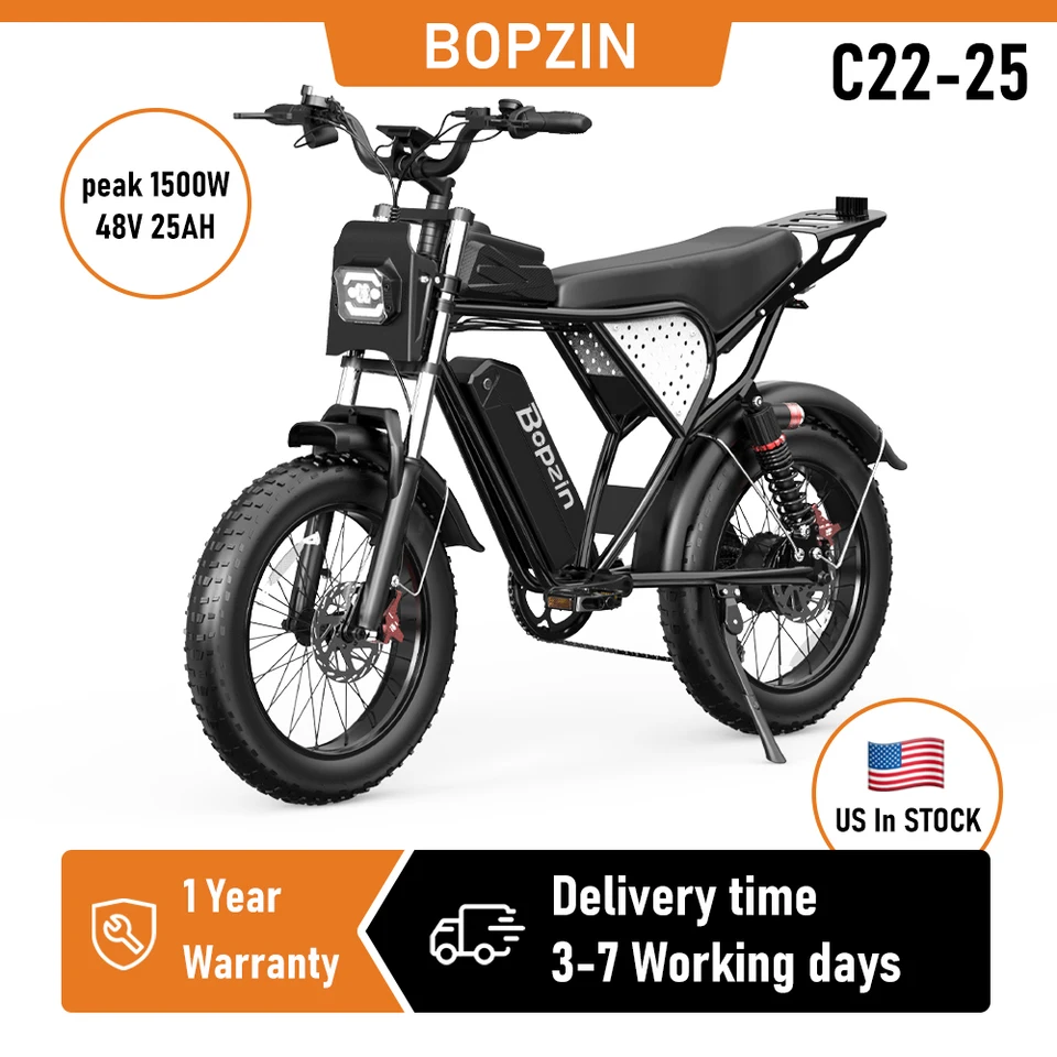 Bopzin 1500W 35MPH Electric Bike for Adults C22-25 Battery 48V 25Ah 20"x4.0"Fat Tire Off-Road E Dirt Bike image 2