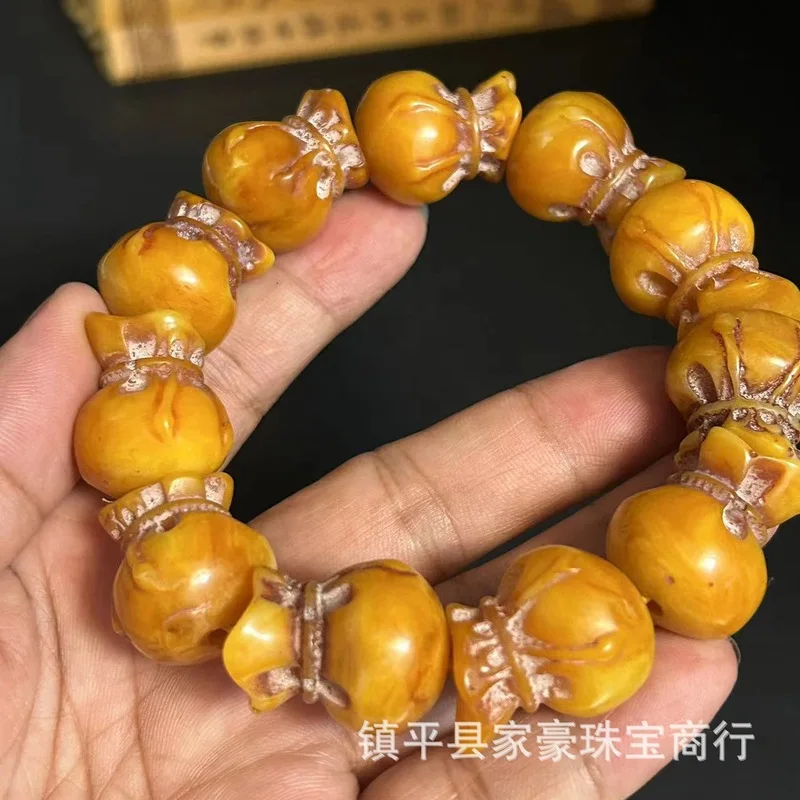 High-end exquisite second-generation amber money bag bracelet, yellow amber bracelet  Bracelet Hand accessories