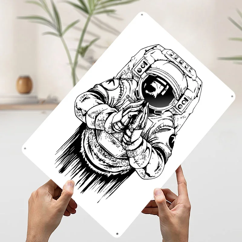 Metalowy plakat kosmonauty, metalowe tabliczki, dekoracje ścienne, plakaty na ścianę, elementy dekoracyjne, personalizowane blaszane tabliczki do dekoracji domu, styl retro