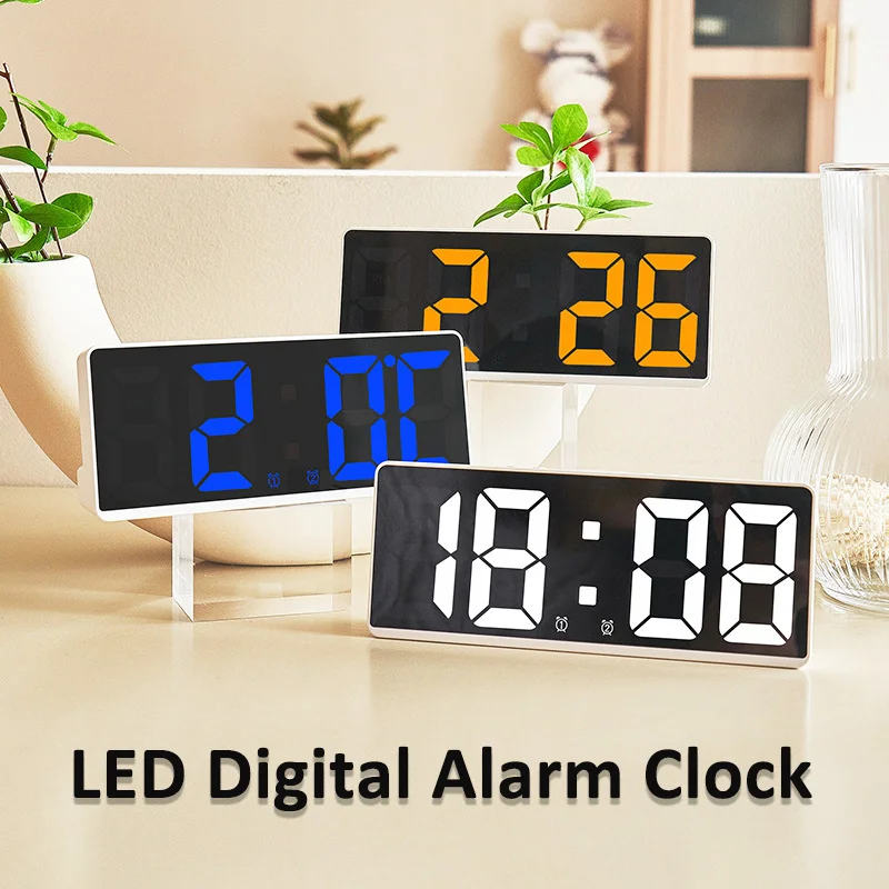 Sveglia digitale a LED controllo vocale temperatura data Display Snooze Night Mode orologio da tavolo 12/24H orologio Funtion Anti-disturbo