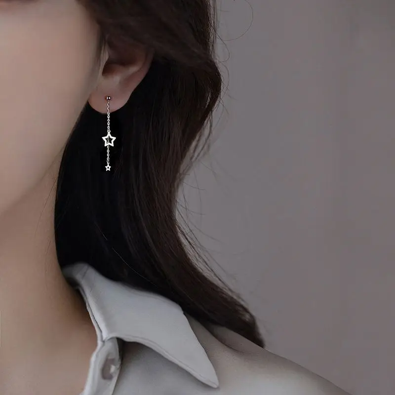 

Серьги-капли из стерлингового серебра 925 пробы со звездами и длинными кисточками в корейском стиле, минималистичный элегантный нежный ювелирный подарок для женщин, шикарная одежда