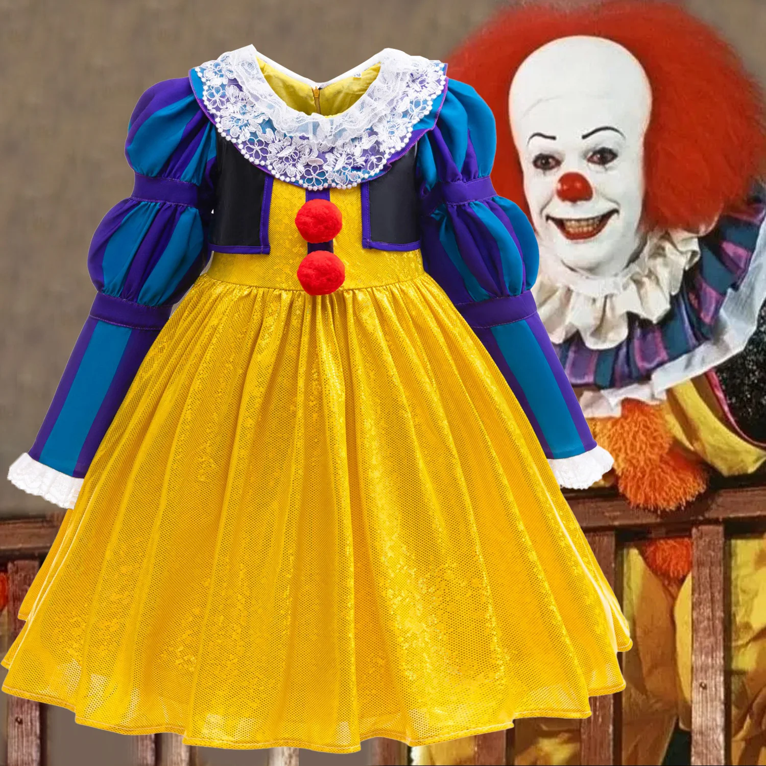 

Girls It Clown Cosplay Costume Clown Dress Children's Party Kindergarten Stage Performance Costume Birthday Gift Dress