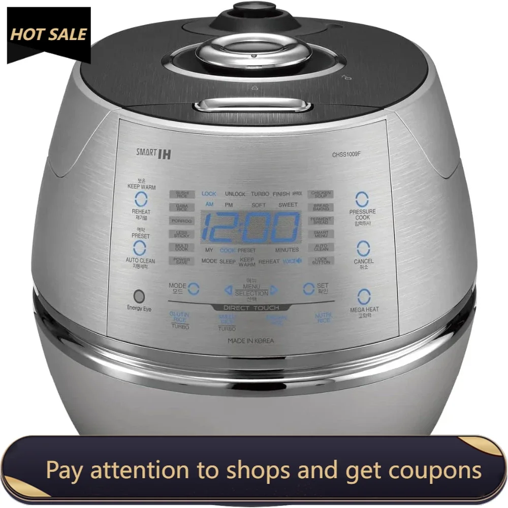 

Electric Induction Heating Rice Pressure Cooker 10 Cup Full Stainless Steel Interior with Non-Stick Coating (Grey)