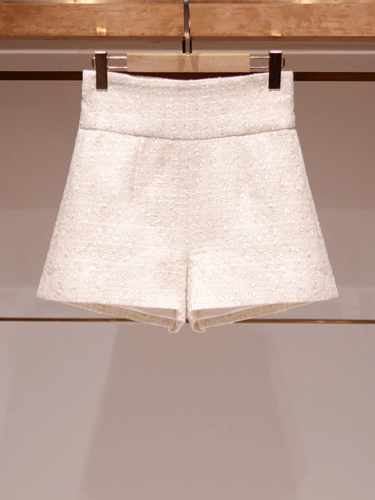   Calças de Cintura Alta e Pernas Largas para Mulheres, Casual, Em Tweed, Novidade de Outono, Estilo Elegante para o Dia a Dia