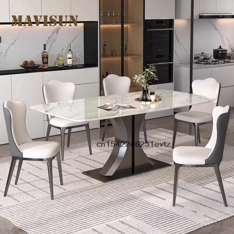 Italian Minimalist Dining Table Large Apartment Kitchen Furniture Rock Slab Top Dining Room Set Simple Rectangle Table And Chair