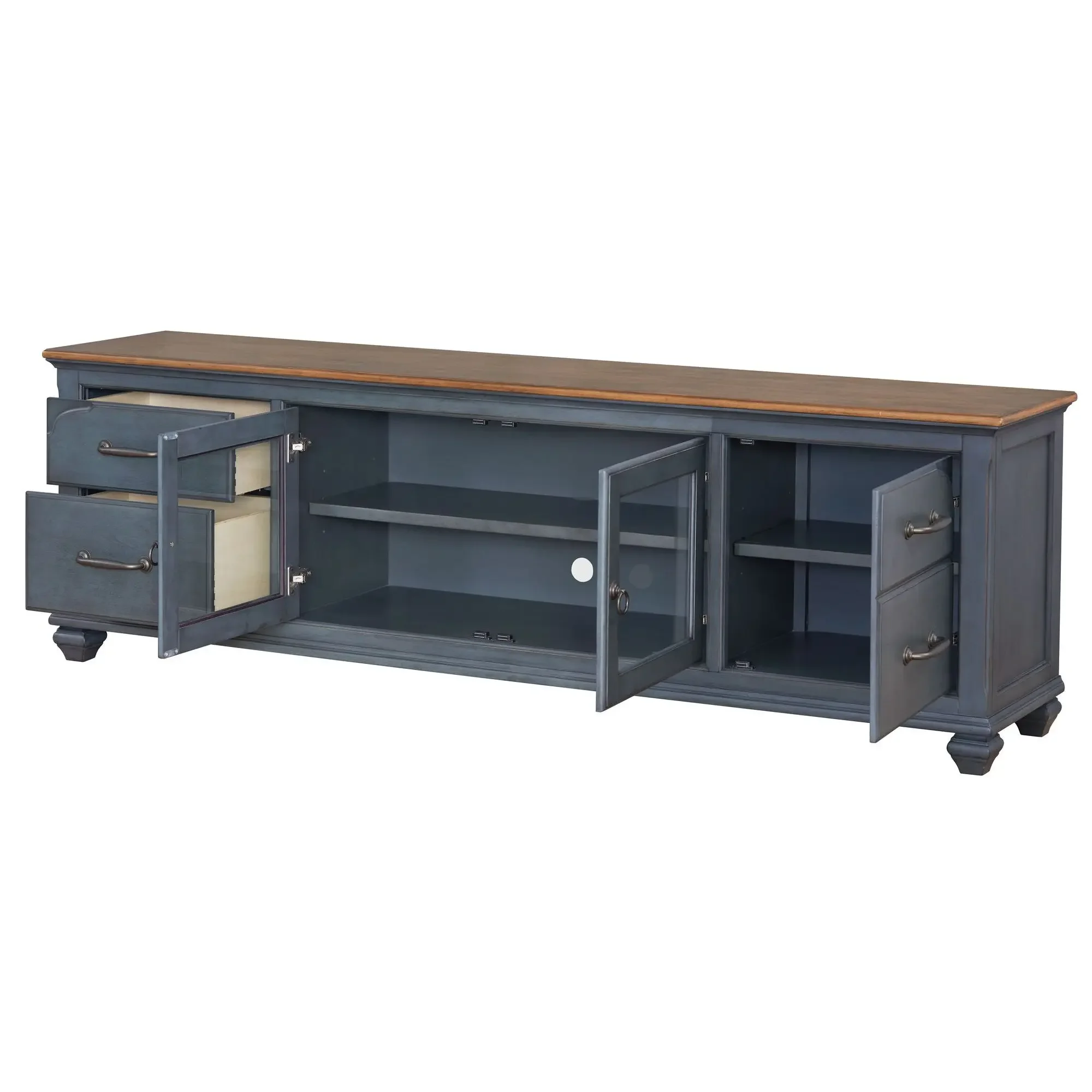 Household American 84-inch TV stand, no need to assemble corduroy blue finish, suitable for TVs up to 90 inches