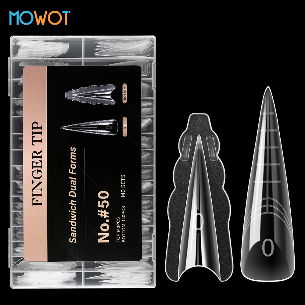 

MOWOT 140pcs/280pcs Sandwich Nail Dual Forms Reusable Full Cover Extension Builder Gel Nail Mold Acrylic Nail Tips Manicure Tool