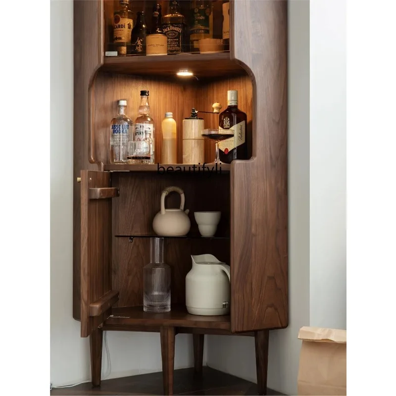 QQ45 French Retro Corner Cabinet Corner Living Room Display Black Walnut Triangle Sideboard Corner Shelf Wine Cabinet