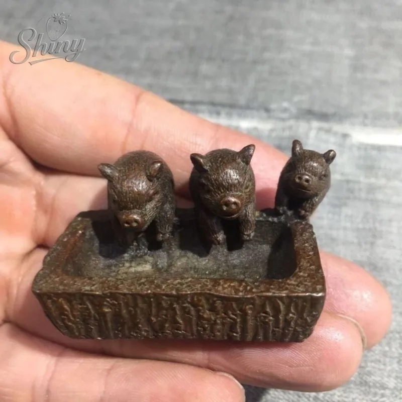 

Vintage Copper Three Little Pigs Ornament Pig Trough Solid Copper Home Office Decorative Craft