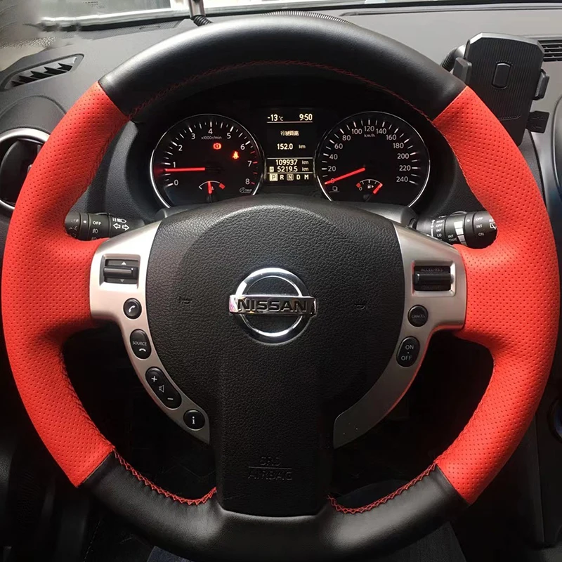 

Нескользящая черная искусственная кожа для Nissan QASHQAI X-Trail Nissan NV200 Rogue, чехол на руль автомобиля с ручной прошивкой и плетеной косой