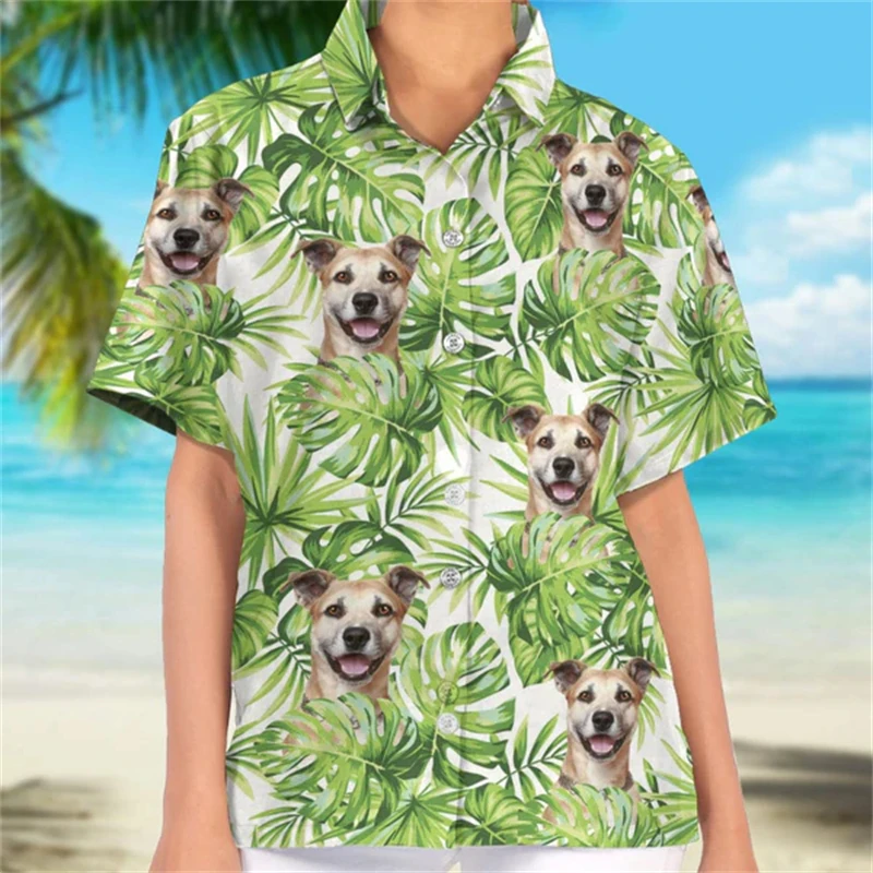 Funy Custom Image Graphic Shirts For Men Clothes Hawaii Diy Dog Pet 3D Print Female Lapel Blouse Personalized Design Camisa Tops