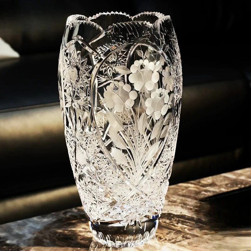 Crystal glass light luxury fine engraving handmade gift vase living room coffee table flower arrangement