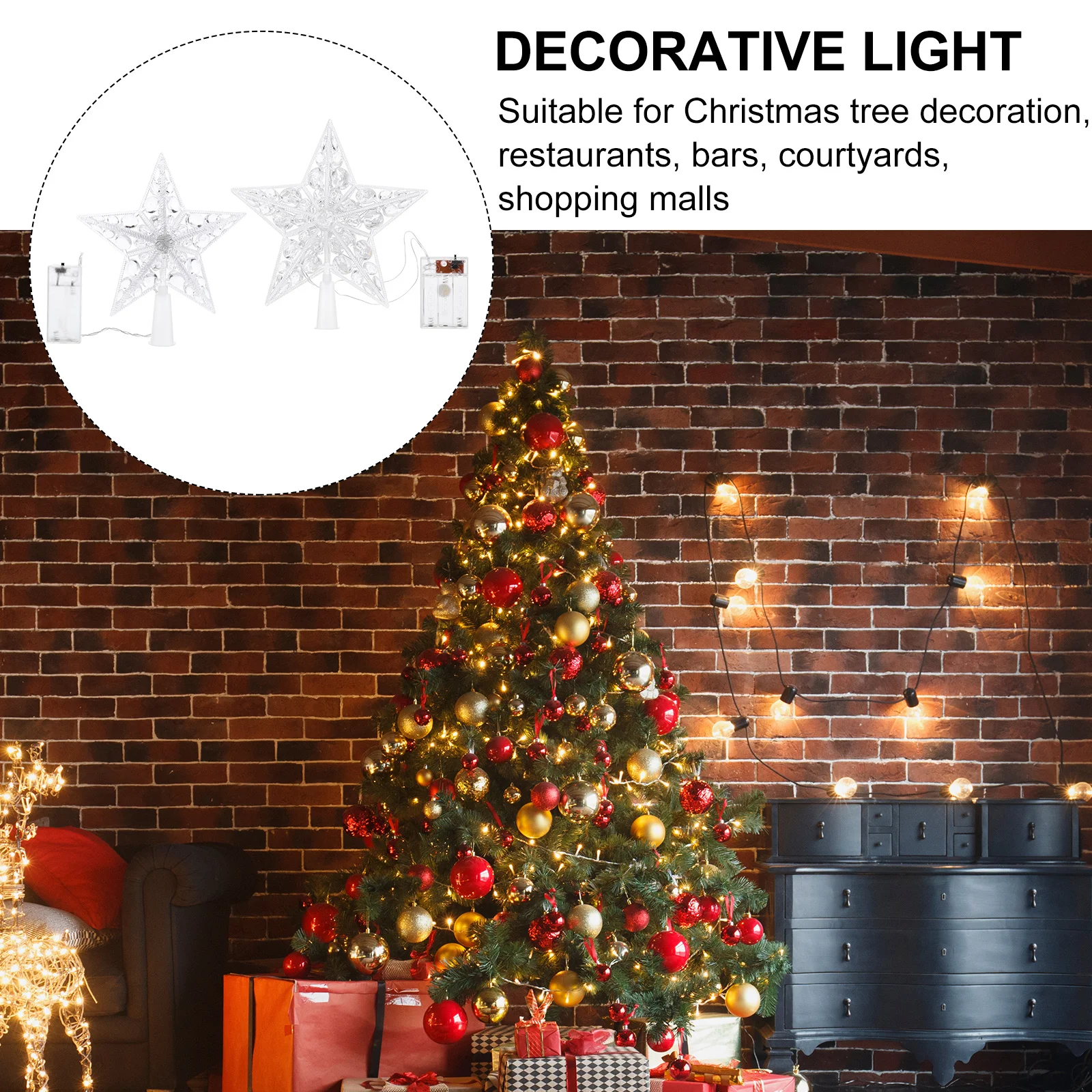 

2pcs Christmas Lights Star Shape Toppers Dazzling Christmas Tree Topper Decor Plastic Small Xmas Treetop Decor Trees Reusable