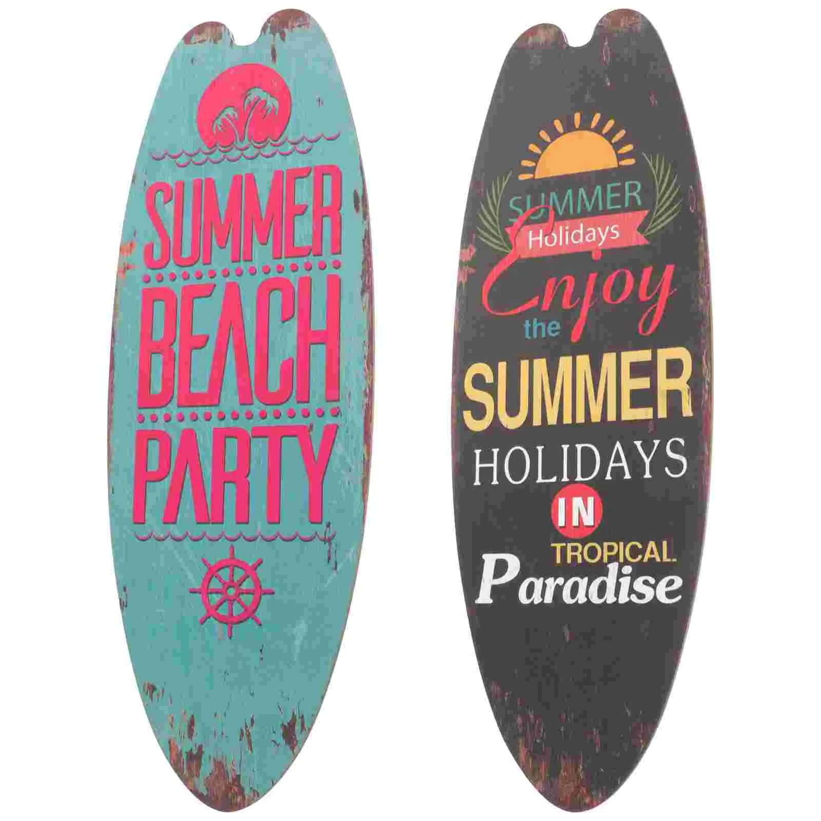 

2 Pcs Beach Decoration Wooden Crafts Surfboard Sign Vintage Marine Style Seaside