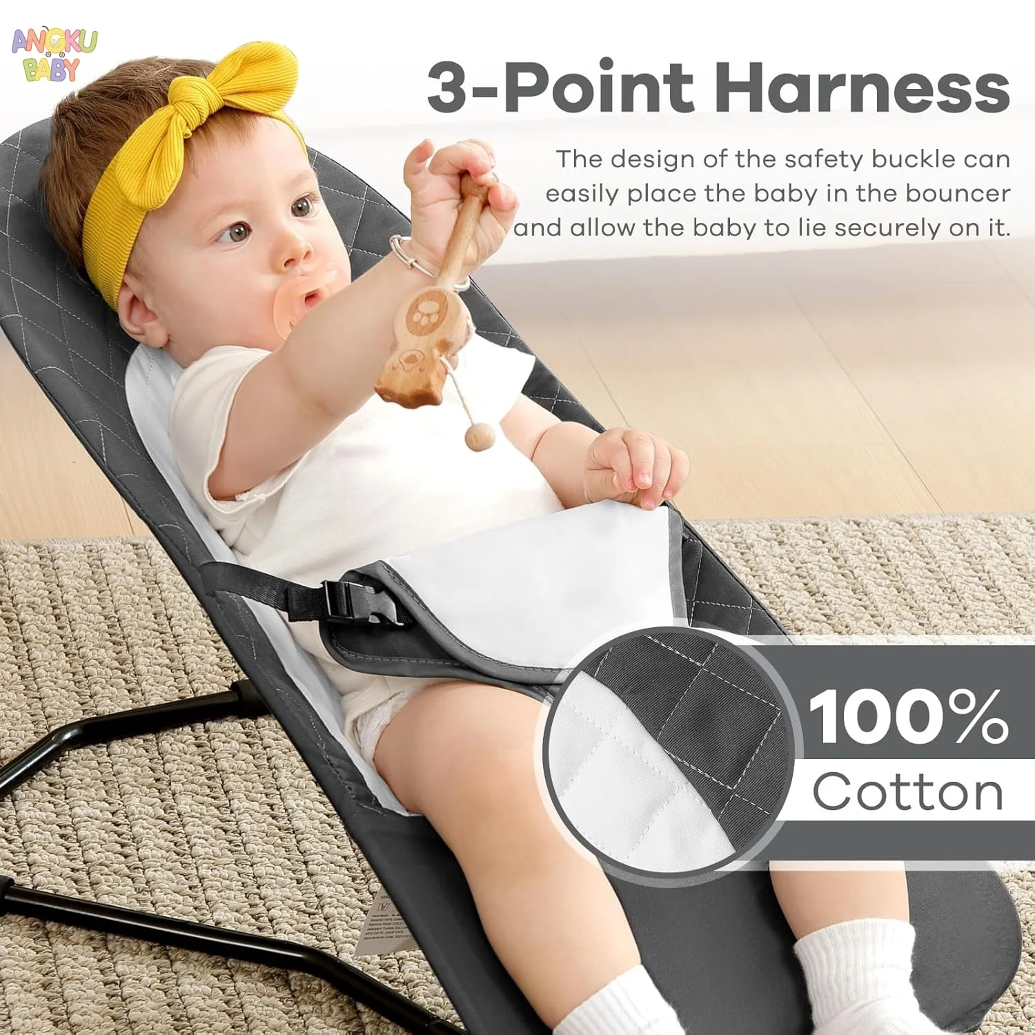 3-Height Adjust Baby Rocking Chair Foldable Baby Swing with Toys Portable Newborn Bed for 0-12 Months Baby Bouncer Seat