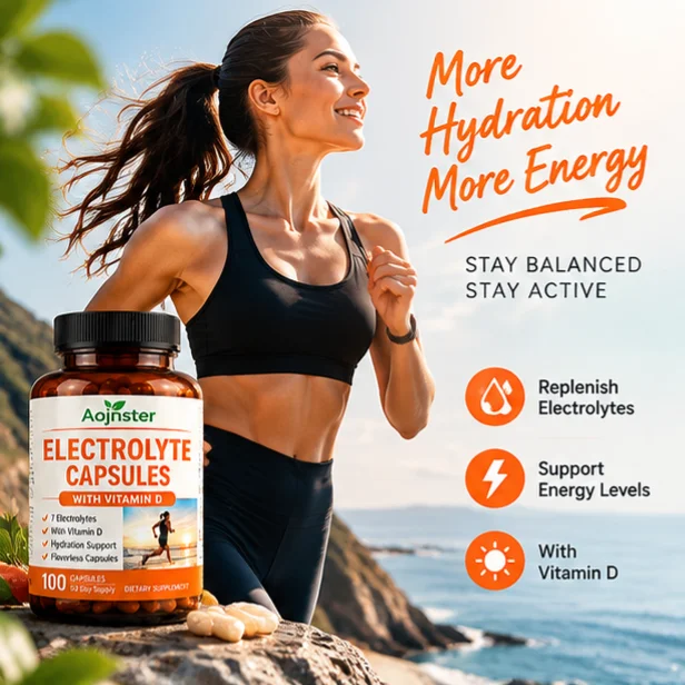 100 Vegetable Capsules Electrolyte with Vitamin D, Flavorless Capsules for Hydration Support