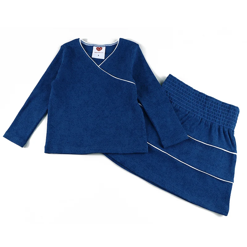 Girl teen top & skirt new fall autumn winter ribbed cotton outfit family matching clothes girls clothing grunge blue long sleeve