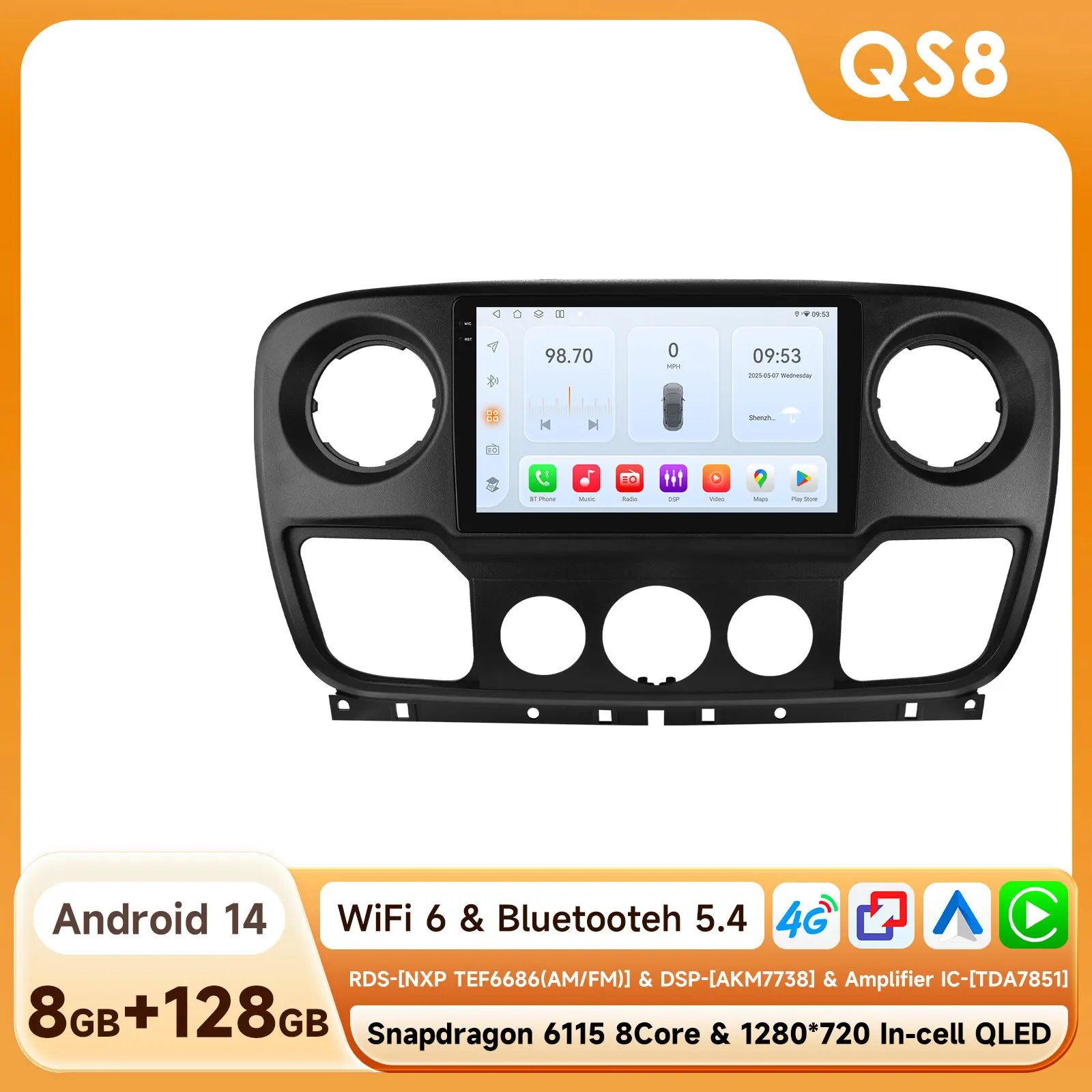 Hizpo 13,1''autoradio voor Nissan NV400 2010-2019 voor Opel Movano voor Renault Master III 3 2011-2021 Carplay Android Auto Multimedia Speler Stereo 4G Auto Intelligent Systeem AI Voice Smart QLED