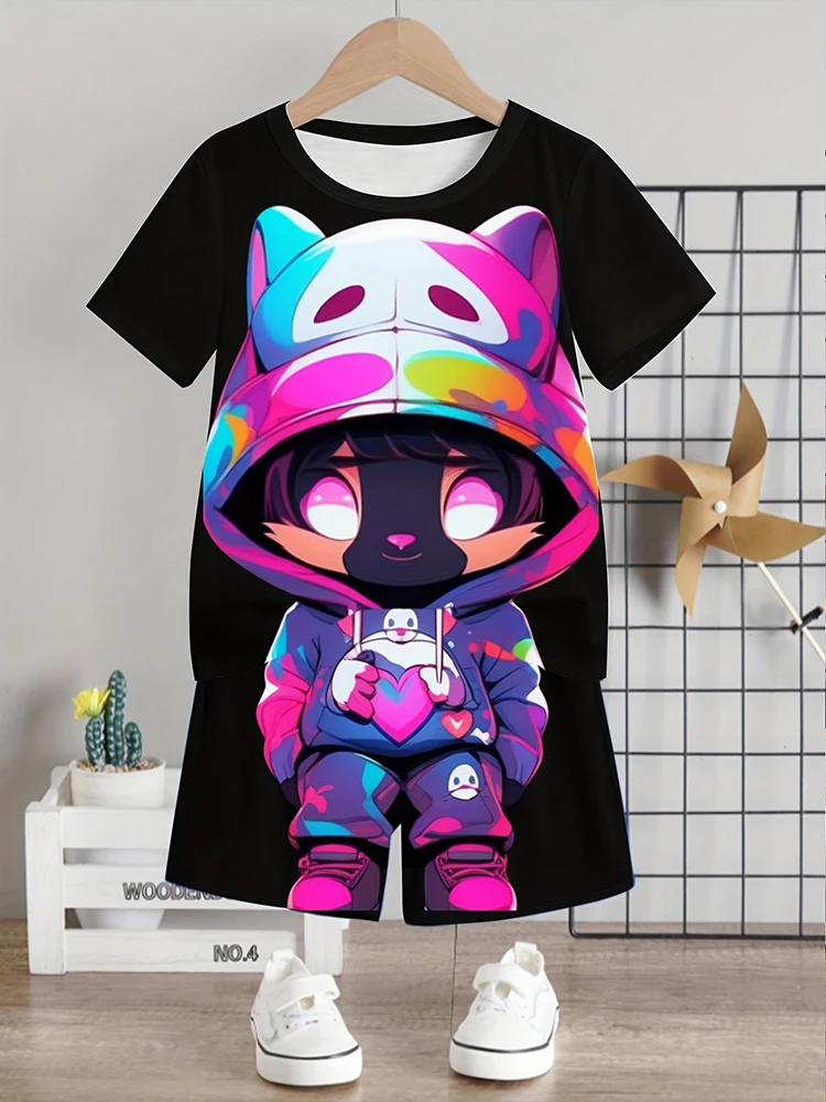 3D Cartoon Bear Print Men's T-shirt And Shorts Set Summer Street Fashion Men's Short-sleeved Everyday Casual Men's Beach Shorts