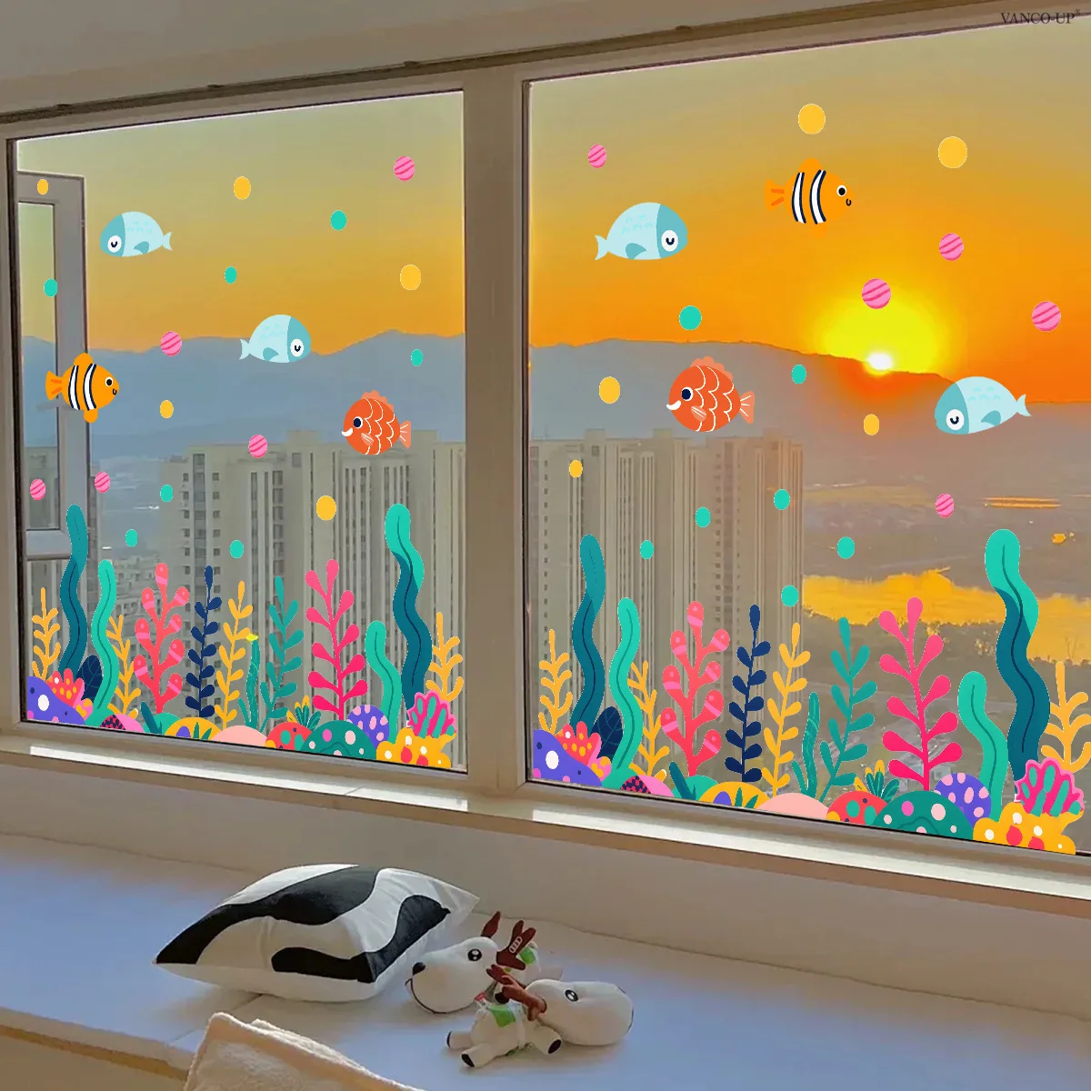 Fotografia 3: Adesivo Eletrostático Visível de Dupla Face para Janela e Parede com Desenho de Peixe e Coral para Decoração de Lojas e Residências