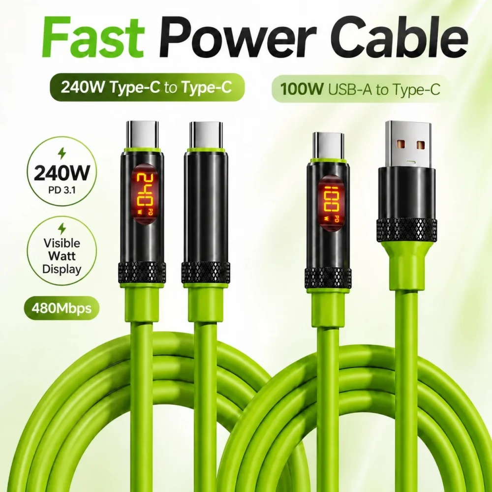 240W Digital Display Type-C to Type-C Fast Charging Cable Aluminum Alloy Shell 480Mbps Data Cord for iPhone 17 Pro Max Samsung