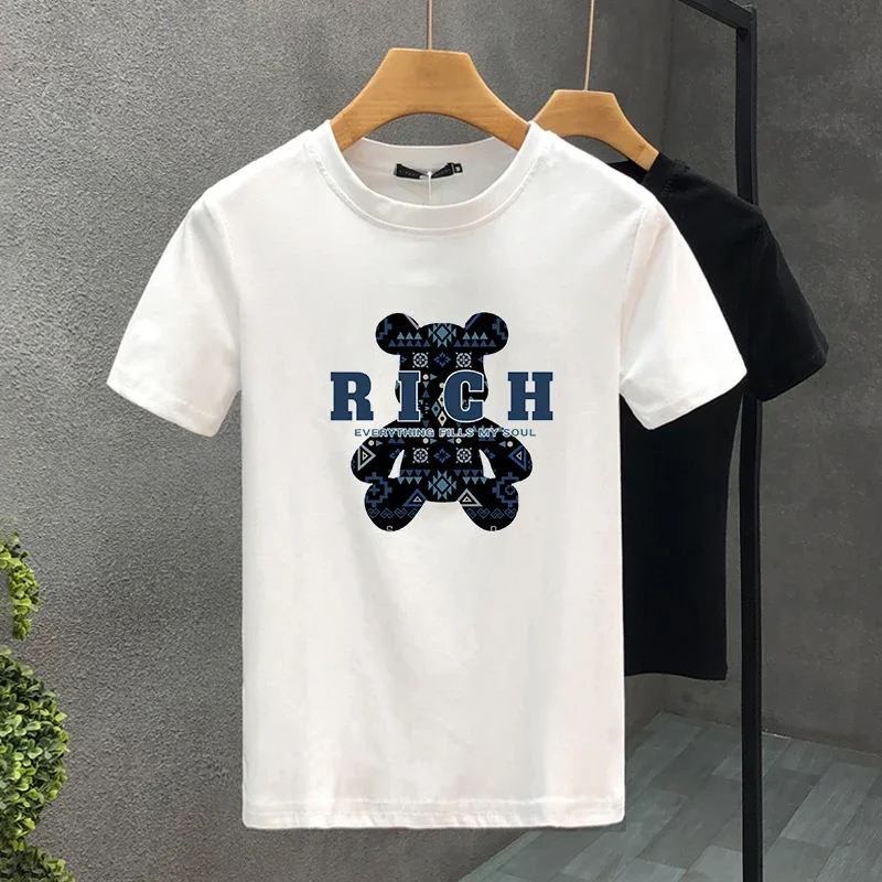 

Luxury Rich Bear Print T-shirt for Men 100% Cotton High Quality Street Style Harajuku T-shirt Loose Round Neck Short Sleeves