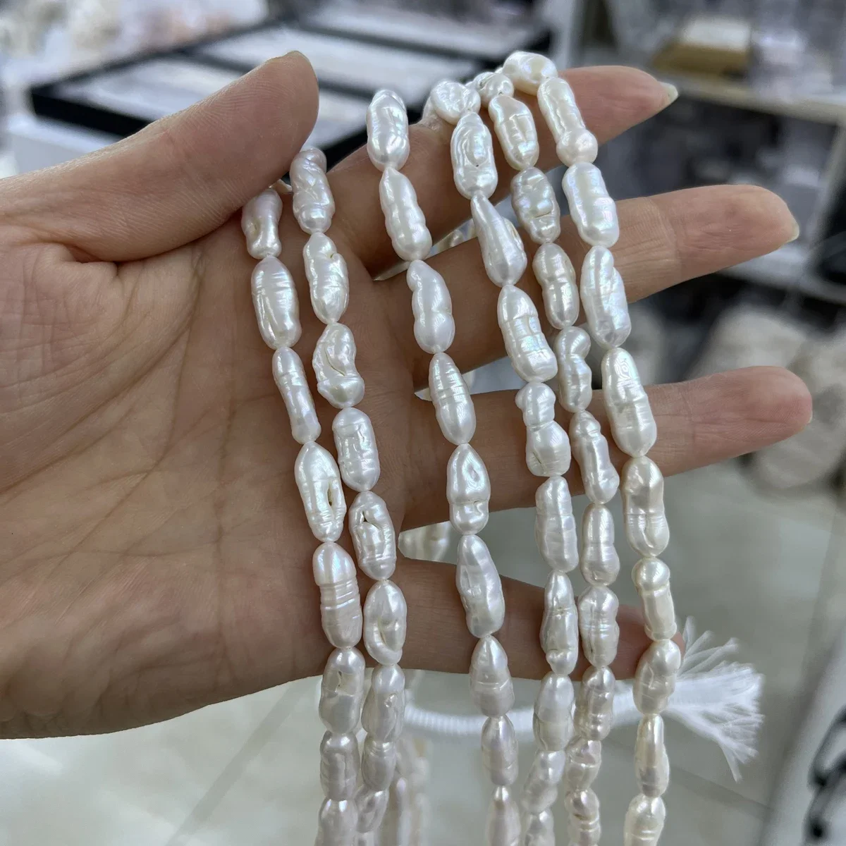 

6x15mm AAAA Natural Freshwater Small Long White Sparkle Pearl Bead Jewelry Make DIY Necklace Bracelet Accessories Women Wedding